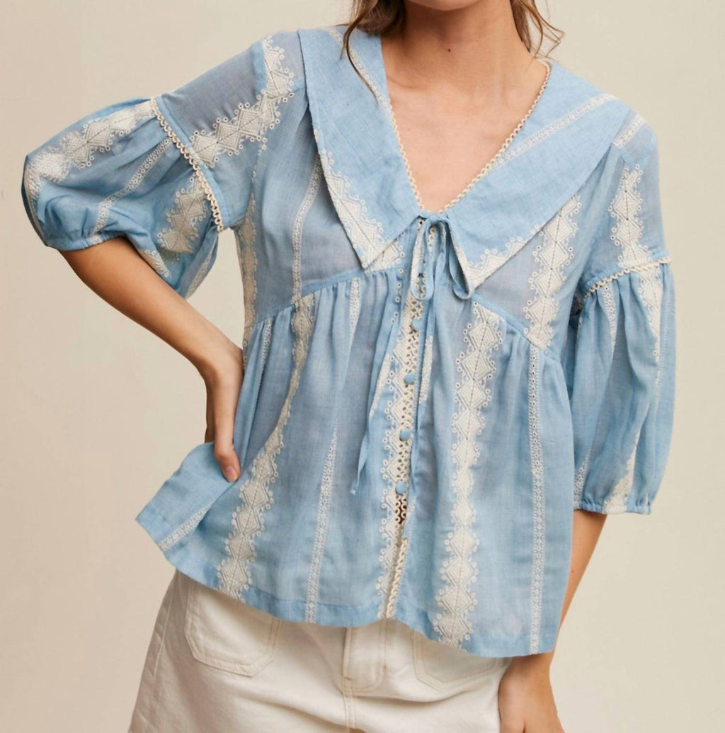 Listicle - Marleigh Embroidered Baby Doll Top