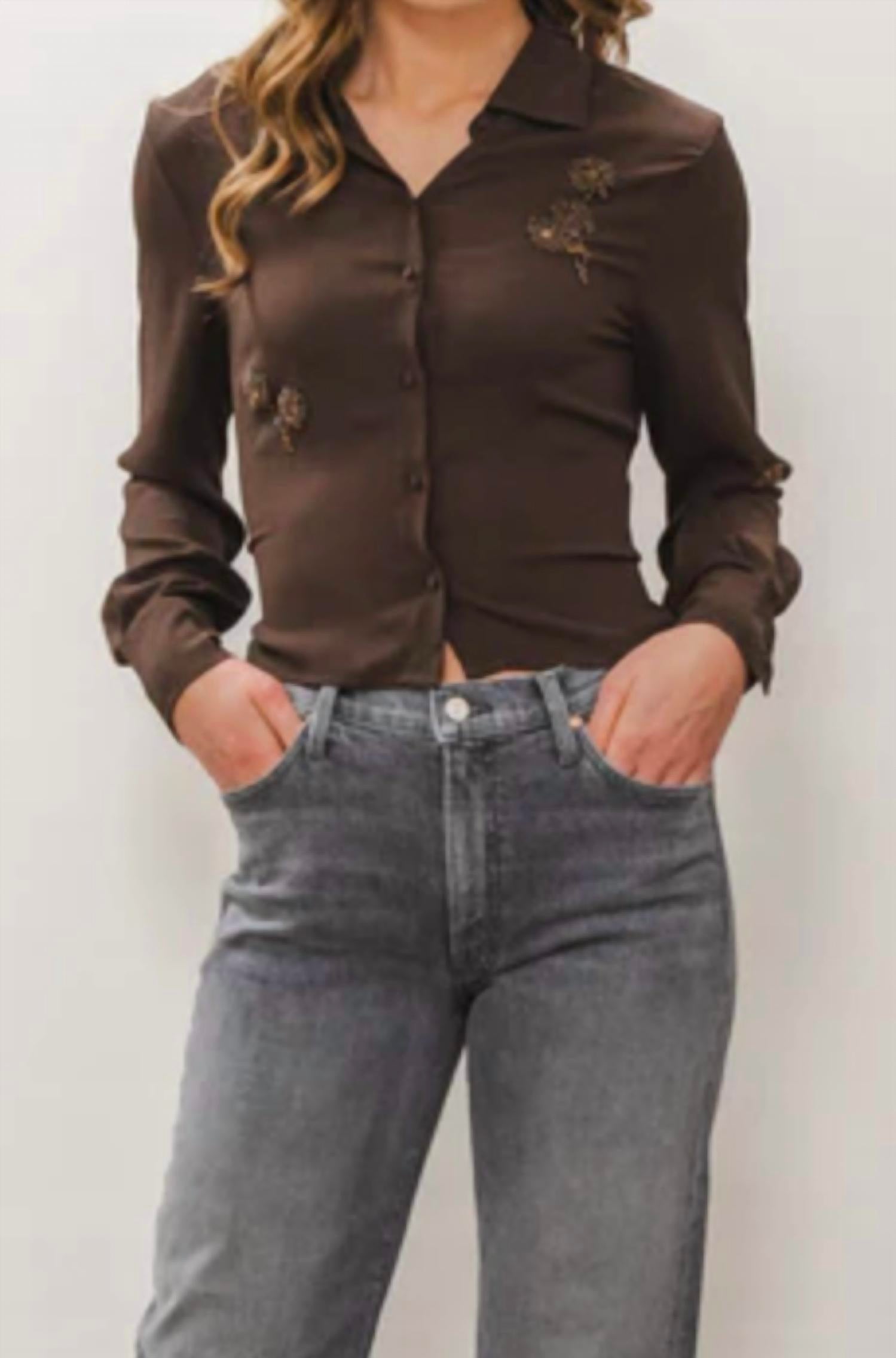 Lucy Paris - Beaded Button Down Top