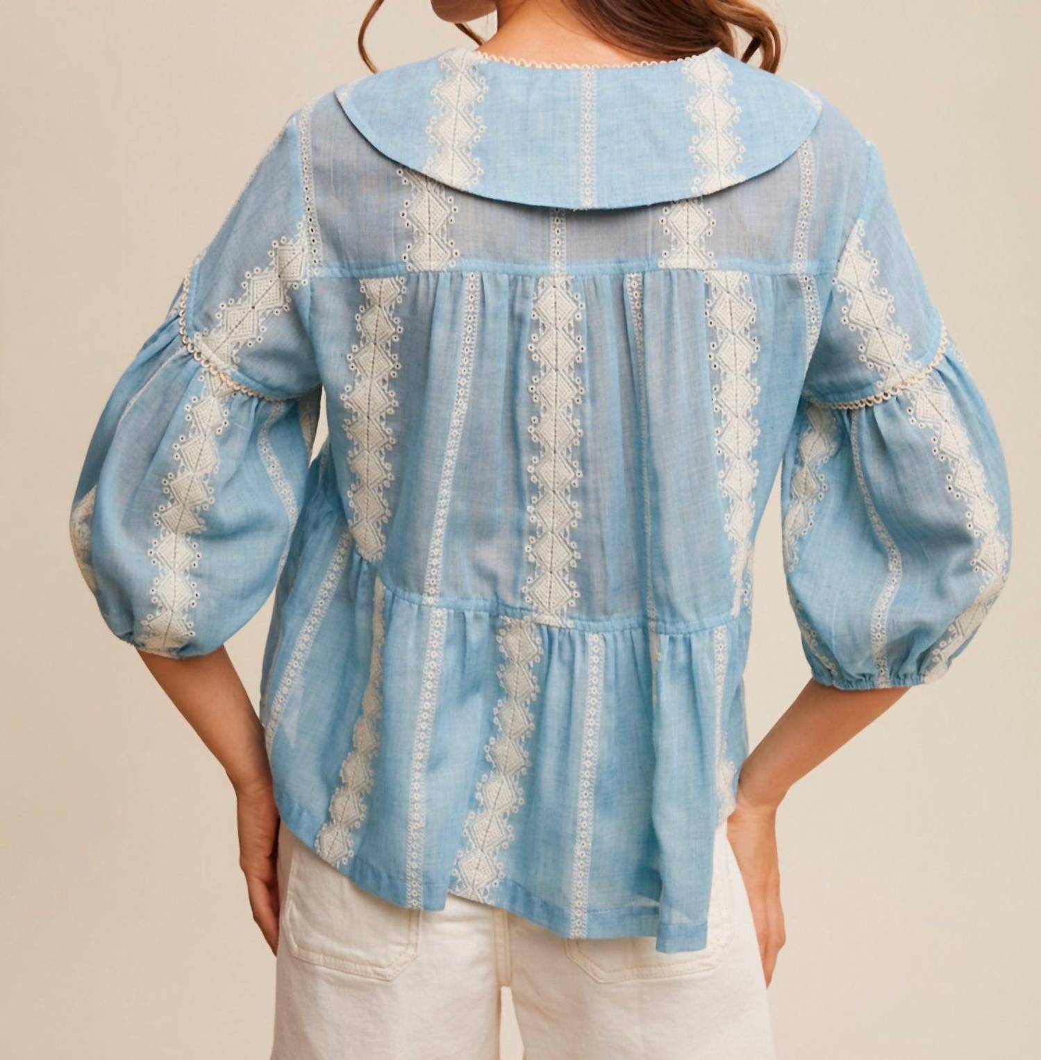 Listicle - Marleigh Embroidered Baby Doll Top
