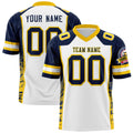 Custom White Navy-Gold Raglan Sleeves Personalized Side Pattern Authentic Football Jersey