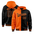 Custom Orange Black Split Fashion Varsity Full-Snap Letterman Two Tone Jacket Hoodie