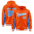 Custom Orange Powder Blue Color Block Varsity Full-Snap Letterman Jacket Hoodie