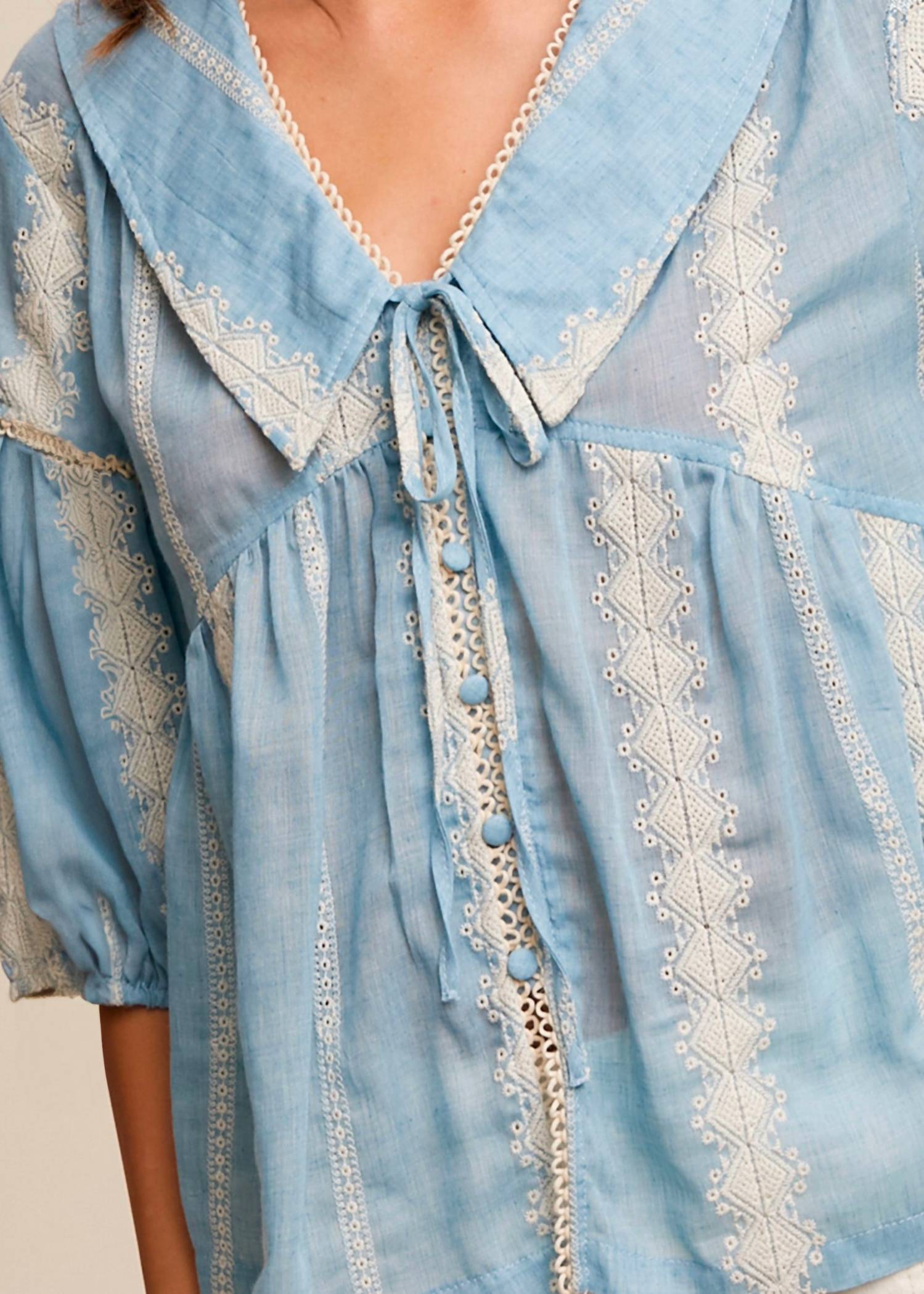 Listicle - Marleigh Embroidered Baby Doll Top