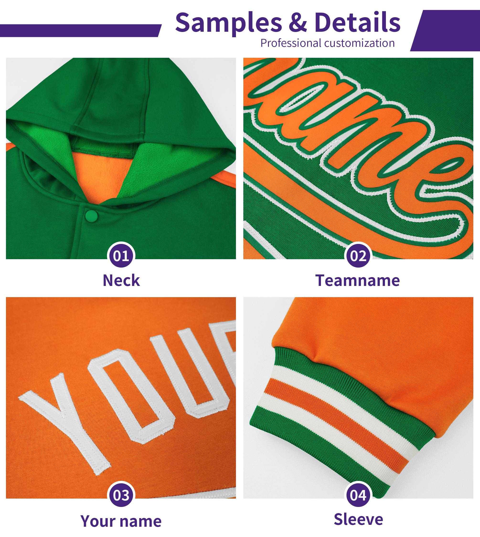 Custom Navy Orange Raglan Sleeves Varsity Full-Snap Letterman Two Tone Jacket Hoodie